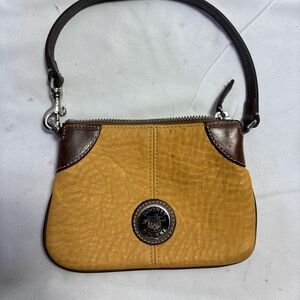 Dooney & Bourke Brown and Gold Clutch with Leather Trim